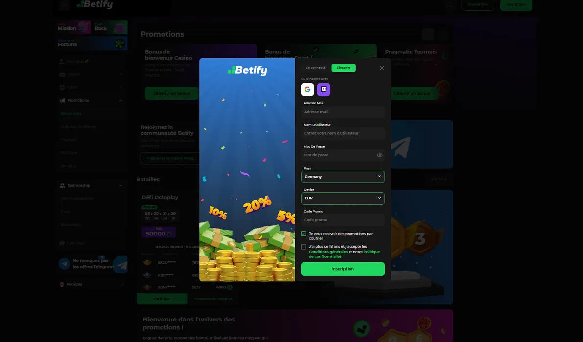 Procédure d'Inscription et de Connexion sur Betify Casino 